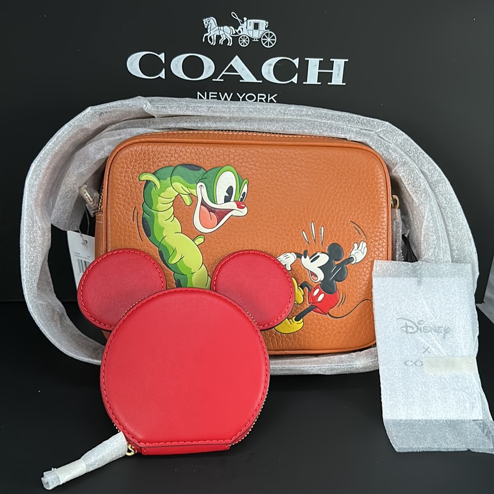 NWT Disney X Coach Flight Bag 19 Regenerative Leather Ears Wallet Set Mickey